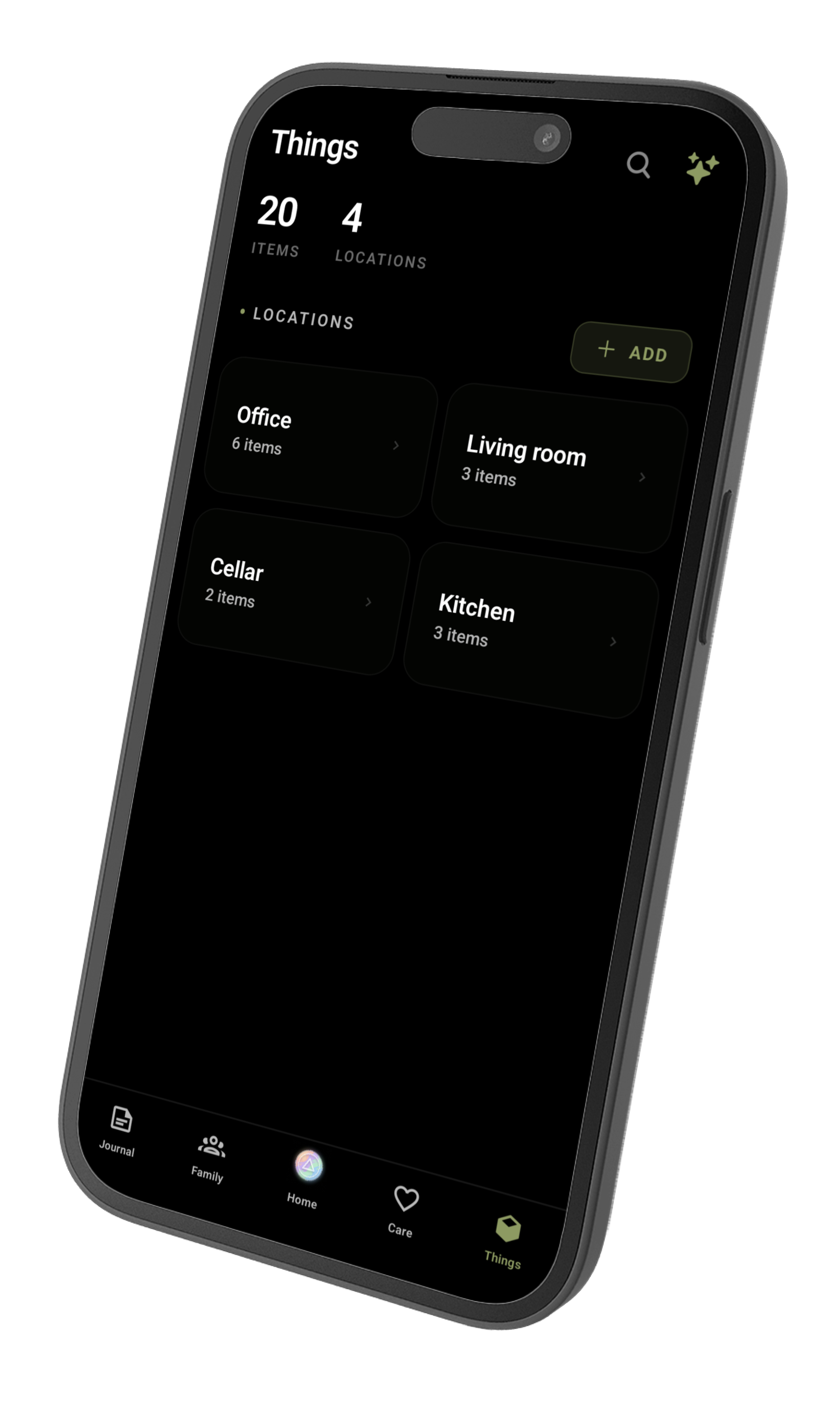 Rivulet Things screen, AI home inventory built from photos, room by room